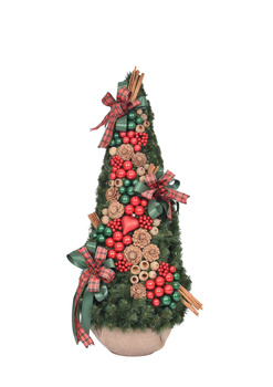 Choinka Stożek 110 cm Zielono-Czerwona Kompozycja Świąteczna Glamour