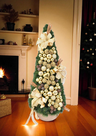 Choinka stożek złoty 110 cm gotowa, ekskluzywna dekoracja świąteczna