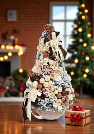 Choinka Stożek 75 cm Latte Kompozycja Świąteczna Glamour