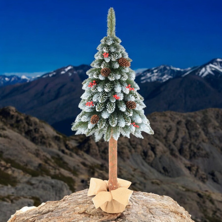 Choinka sztuczna Jodła Diamentowa na pniu z szyszkami i jarzębiną 140 cm