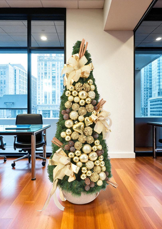 Choinka stożek złoty 110 cm gotowa, ekskluzywna dekoracja świąteczna