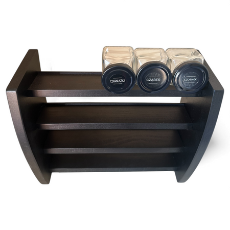 Drewniana półka na przyprawy bukowa 4-poziomowa – stojak na 20 słoiczków | Polski producent