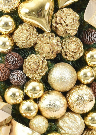 Choinka stożek złoty 110 cm gotowa, ekskluzywna dekoracja świąteczna