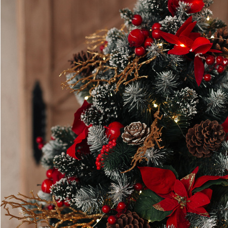 Choinka sztuczna Jodła Diamentowa na pniu z szyszkami i jarzębiną 210 cm