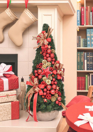 Choinka stożek Red 110 cm gotowa, ekskluzywna dekoracja świąteczna