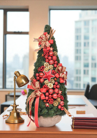 Choinka stożek Red 110 cm gotowa, ekskluzywna dekoracja świąteczna