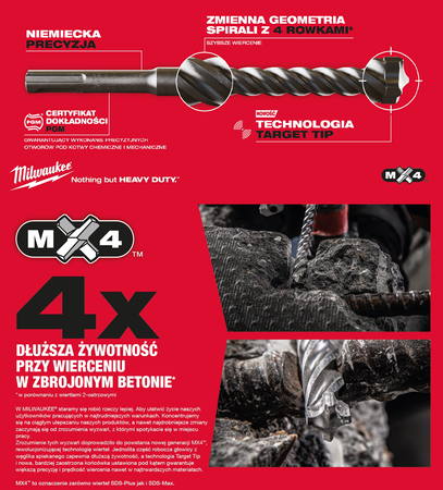 Wiertło do betonu SDS Plus MX4 Milwaukee, 4932352019, 4-ostrzowe, 7 x 50/115 mm (1 szt.)