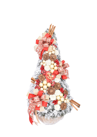Choinka stożek Kremowo-Czerwona 110 cm gotowa, ekskluzywna dekoracja świąteczna