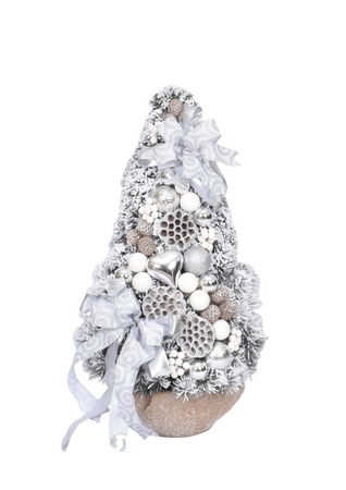 Choinka stożek Silver 110 cm gotowa, ekskluzywna dekoracja świąteczna