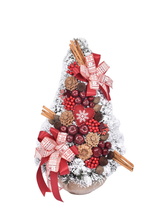 Choinka stożek Czerwony-Brąz 110 cm gotowa, ekskluzywna dekoracja świąteczna
