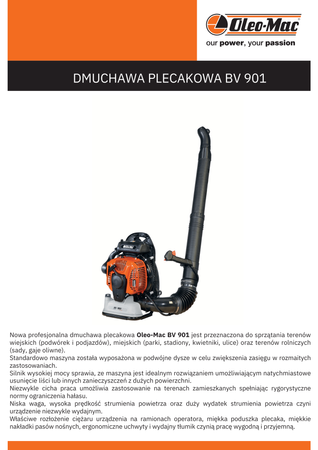 Dmuchawa ogrodowa Oleo-Mac BV 901 odkurzacz spalinowy ogrodowy dmuchawa do liści premium 56599104E5 OGRODY Oficjalny dystrybutor Autoryzowany dealer i serwis Oleo-Mac