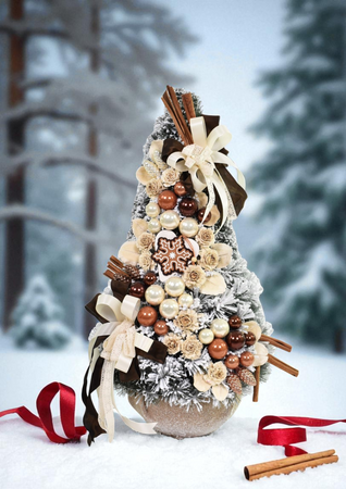 Choinka Stożek 75 cm Latte Kompozycja Świąteczna Glamour