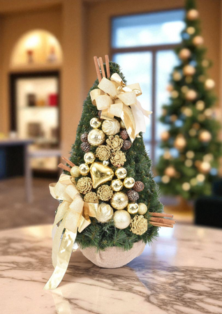 Choinka stożek złoty 75cm gotowa, ekskluzywna dekoracja świąteczna