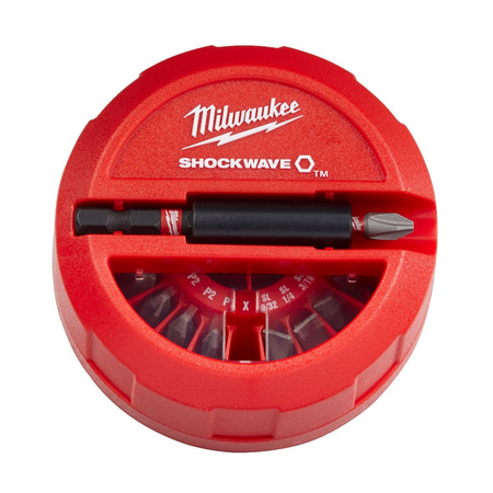 Milwaukee Zestaw 15 bitów Shockwave do śrub Phillips, Pozidriv i Torx, PH1 - PH2, PZ1 - PZ3, T10 - T30, 4932430904