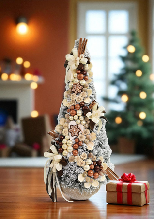 Choinka Stożek 90 cm Latte Kompozycja Świąteczna Glamour