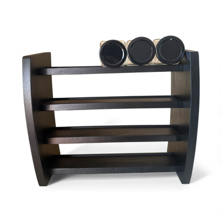 Drewniana półka na przyprawy bukowa 4-poziomowa – stojak na 20 słoiczków | Polski producent