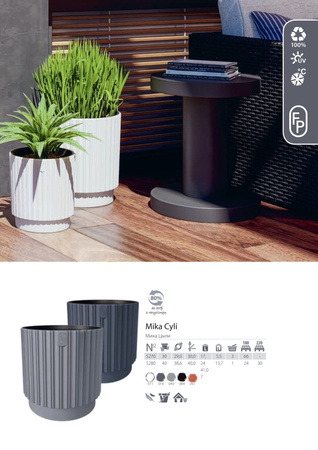 Doniczka Osłonka Mika Cyli + Wkład Mika Cyli 30 głęboka czerń