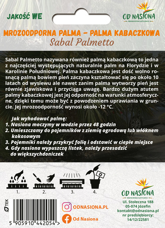 Palma Kabaczkowa (Sabal Palmetto) 5 nasion