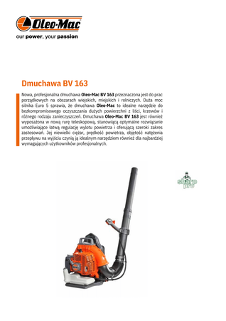 Dmuchawa ogrodowa Oleo-Mac BV 163 4,5KM odkurzacz spalinowy ogrodowy do liści premium 56529006e5 OGRODY Oficjalny dystrybutor Autoryzowany dealer i serwis Oleo-Mac