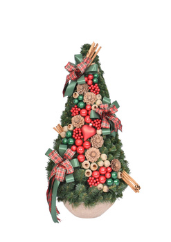 Choinka Stożek 90 cm Zielono-Czerwona Kompozycja Świąteczna Glamour