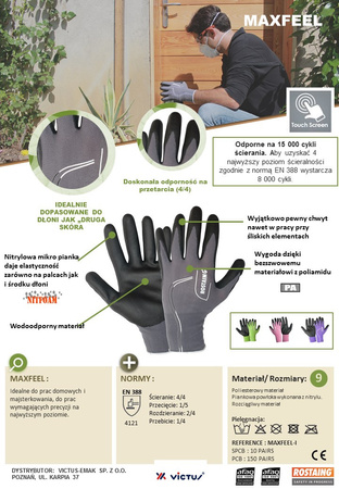 Rękawice maxfeel rękawiczki męskie "druga skóra" grafitowe rozm. 9-10