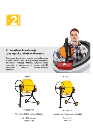Betoniarka budowlana CED BT220 220L 850 W Cedrus Mieszalnik Mieszarka OGRODY Oficjalny dystrybutor Autoryzowany sklep i serwis Cedrus