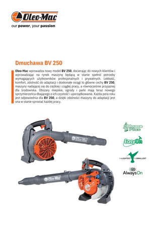 Dmuchawa Oleo-Mac BV 250 + zestaw do odkurzania 2w1 odkurzacz spalinowy, klasa premium 56609001E5Z OGRODY Oficjalny dystrybutor Autoryzowany dealer i serwis Oleo-Mac