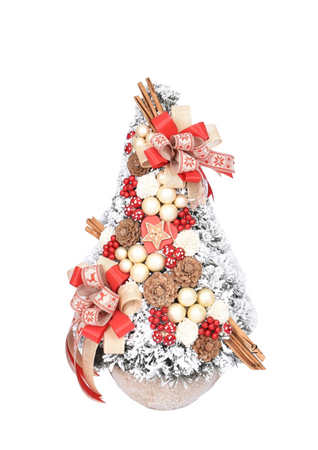 Choinka stożek Kremowo-Czerwona 75 cm gotowa, ekskluzywna dekoracja świąteczna