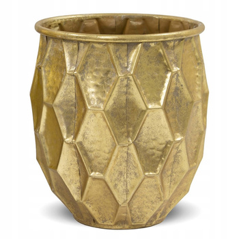 Metalowa złota osłonka na doniczkę z geometrycznym wzorem  26x32 cm